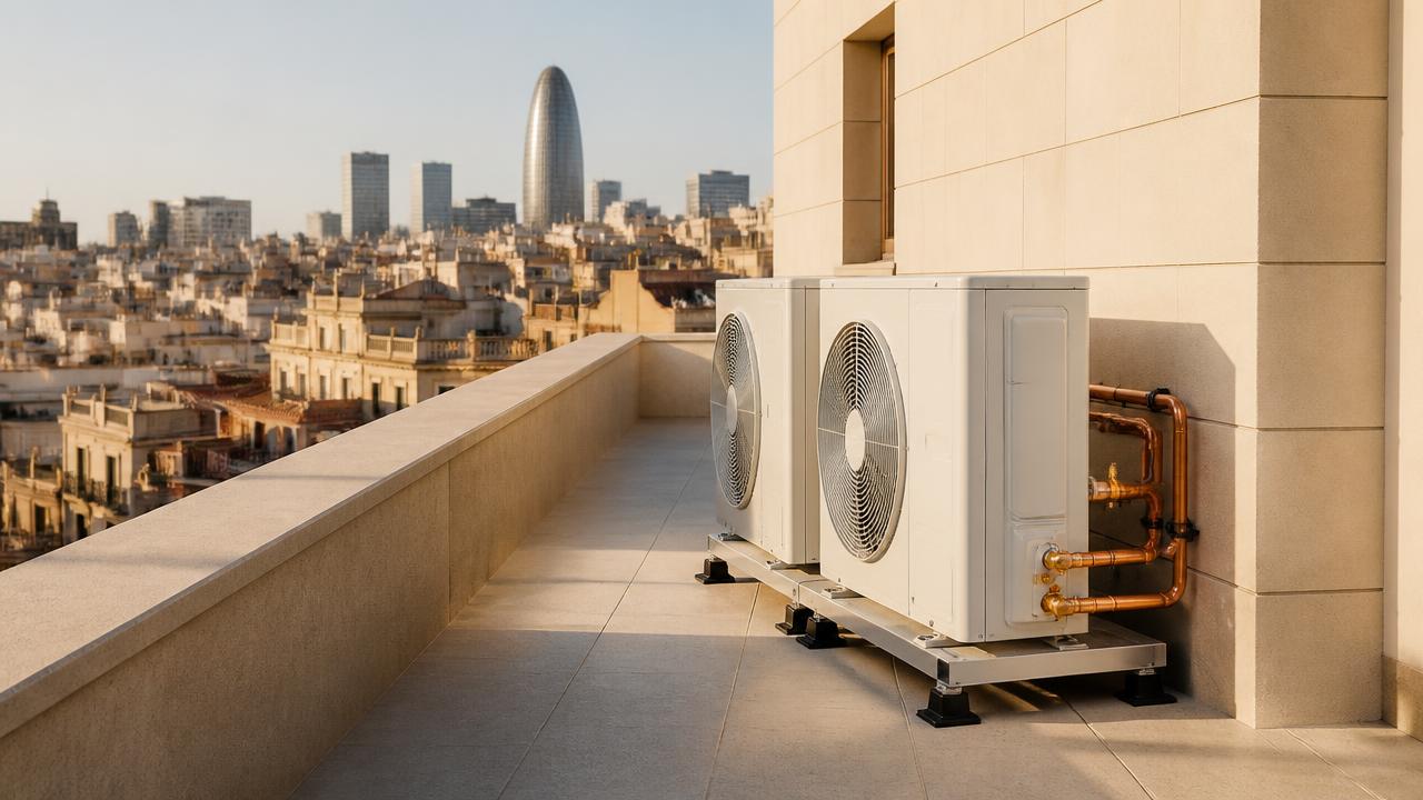 Unidades exteriores nuevas sustituyendo equipos antiguos en una azotea — Gavà, Barcelona