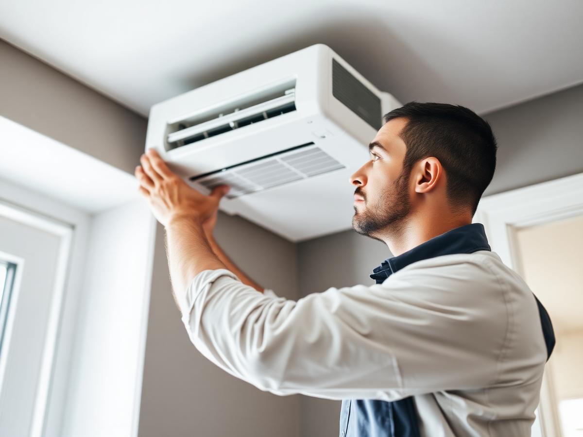 Técnico instalador trabajando en split